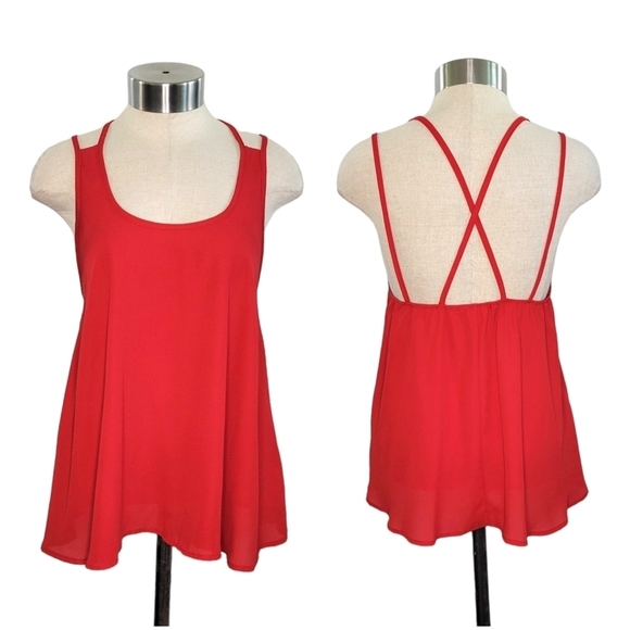 Color Me Red Sleeveless Strappy Flowy Scoop Neck Lightweight Top Women's Size S - Picture 1 of 8